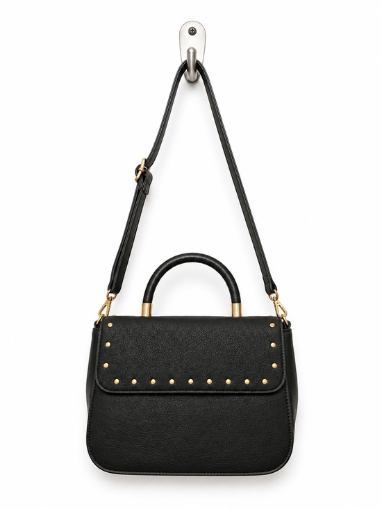 Handbags - Black/Gray Stud-Accent Top Handle Shoulder Bag